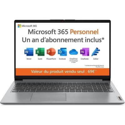 LENOVO  IdeaPad 1 15IJL7 82LX - 15.6" Celeron N N4500 4 Go RAM 128 Go SSD Gris AZERTY