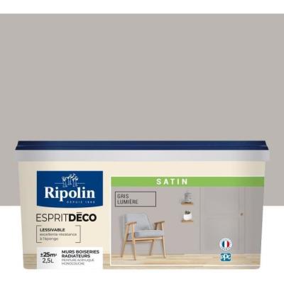 RIPOLIN Peinture de couleur murale int&eacute;rieur satin gris lumi&eacute;re 2,5L  