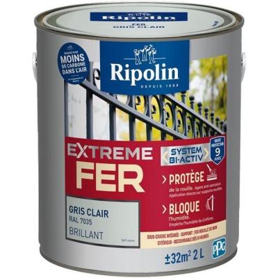 RIPOLIN  Peinture pour Fer Ext&eacute;rieur - Gris Clair Brillant, 2L 