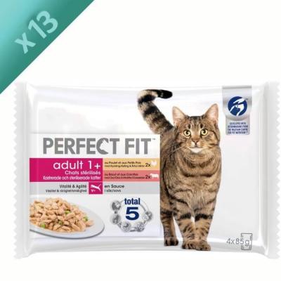 PERFECT FIT  52 Sachets fra&icirc;cheur sauce poulet boeuf pour chat adulte 85g (13x4)