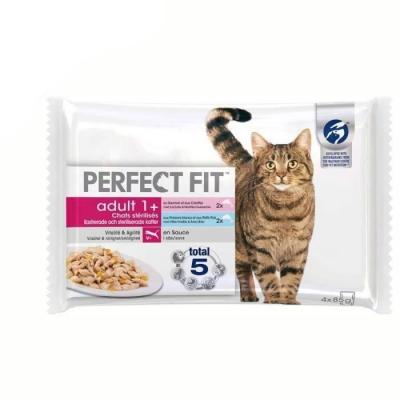 PERFECT FIT  52 Sachets fra&icirc;cheur sauce poissons chat adulte st&eacute;rilis&eacute; 85g(13x4)