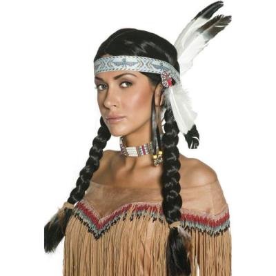NO NAME Smiffys Perruque inspir&eacute;e am&eacute;rindienne, noire, tresses et bandeau &agrave; plumes