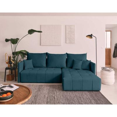 BESTMOBILIER  Canap&eacute; d'angle r&eacute;versible convertible 4 places - Velours Bleu canard