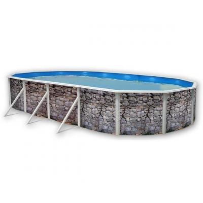 TOI Kit Piscine Hors-sol Acier  Piedra Gris Ovale D&eacute;coration Pierre 7.30 X 3.66 X 1.20m 