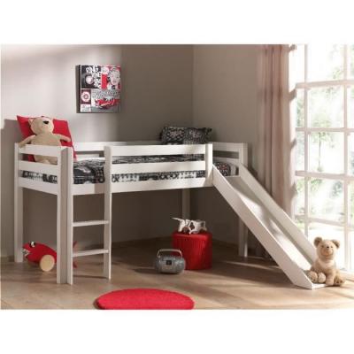 PINO Lit enfant mezzanine toboggan blanc