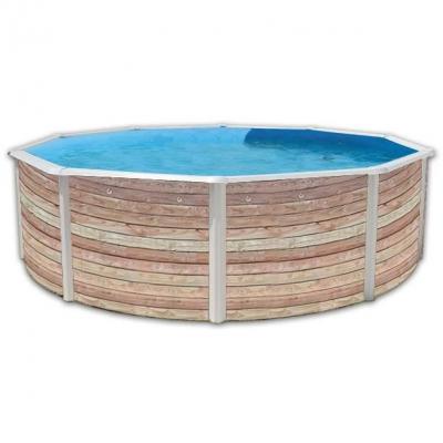 TOI Kit Piscine Hors-sol Acier  Pinus Ronde D&eacute;coration Bois 5.50m X 1.20m 