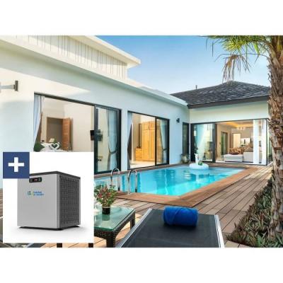 HABITAT ET JARDIN Piscine bois rectangle "" Aruba ""- 5.00 x 3.00 x 1.24 m + Mini pompe &agrave; chaleur 3.5kW - M&eacute;tal - Gris