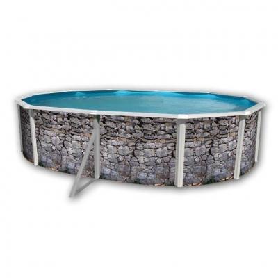 TOI Kit Piscine Hors-sol Acier  Piedra Gris Ovale D&eacute;coration Pierre 5.50 X 3.66 X 1.20m 