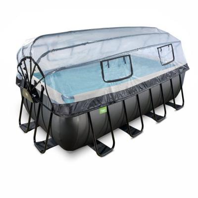 EXIT TOYS Piscine Black Leather 400x200x122cm avec pompe filtrante &agrave; sable et d&ocirc;me - noir