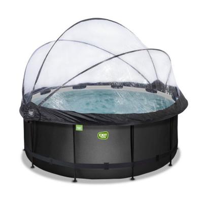 EXIT TOYS Piscine Black Leather &oslash;360x122cm avec pompe filtrante &agrave; sable et d&ocirc;me - noir