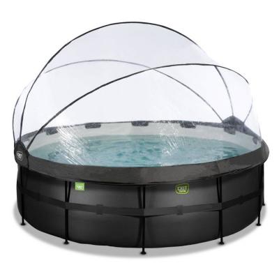 EXIT TOYS Piscine Black Leather &oslash;427x122cm avec pompe filtrante &agrave; sable et d&ocirc;me - noir