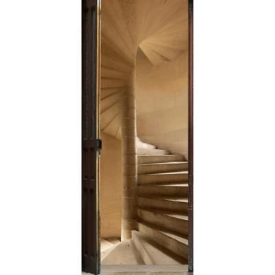 PLAGE  141016 Sticker trompe l'oeil porte - Escalier &agrave; vis, 204 x 83 cm