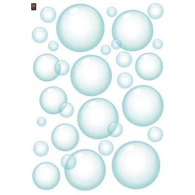 PLAGE Sticker mural d&eacute;coratif grand format 68 cm X 48 cm - Illustration de bulles de savon bleues pour d&eacute;co int&eacute;rieure - D&eacute;coration murale originale 