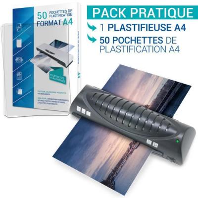Plastifieuse A4 A5 A6 A7 Compacte et Rapide avec 50 pochettes A4