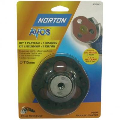 NORTON  Kit Avos: 1 plateau + 5 disques Diam&egrave;tre 115 mm Grains assortis