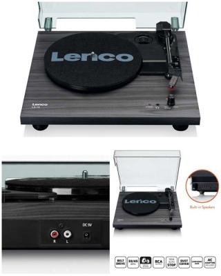 LENCO Platine DISQUE Vinyle bois 33 45 Tours St&eacute;r&eacute;o Semi-automatique RCA 2 haut-parleurs int&eacute;gr&eacute;s