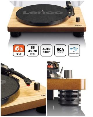 LENCO Platine DISQUE Vinyle bois Vintage USB 33 45 78 Tours St&eacute;r&eacute;o RCA lecteur/enregistreur USB