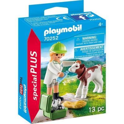 Playmobil V&eacute;t&eacute;rinaire et Veau, Coffre de Figurine 70252 Color&eacute;