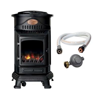 29 Po&ecirc;le &agrave; gaz 34KW NOIR Fonte V&eacute;ritable Effet feu + Tuyau gaz + D&eacute;tendeur butane Provence UNIVERSAL 