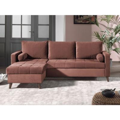 BESTMOBILIER Canap&eacute; d'angle r&eacute;versible convertible 4 places Velours Rose