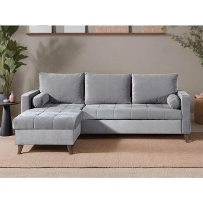 BESTMOBILIER Canap&eacute; d'angle r&eacute;versible convertible 4 places Velours Gris clair