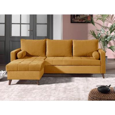 BESTMOBILIER Canap&eacute; d'angle r&eacute;versible convertible 4 places Velours Jaune