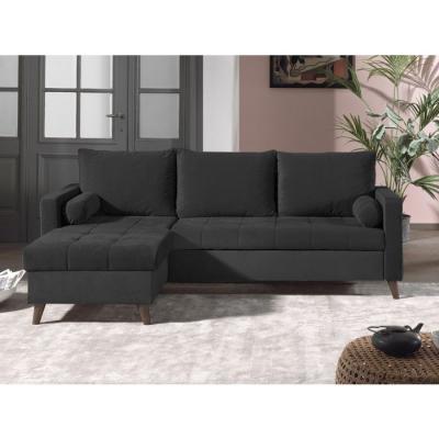 BESTMOBILIER Canap&eacute; d'angle r&eacute;versible convertible 4 places Velours Gris fonc&eacute;