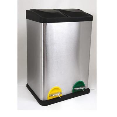 MSV  poubelle &agrave; p&eacute;dale de cuisine tri s&eacute;lectif inox 2x20l bross&eacute;