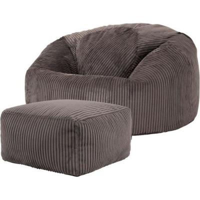 ICON Pouf Classique en Velours C&ocirc;tel&eacute; -  - Gris Anthracite