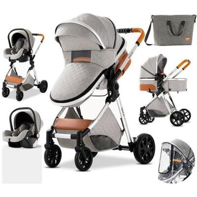 LUXCAR Poussette 3 en 1 B&eacute;b&eacute; Combin&eacute;e Si&egrave;ge-Auto Landau Nacelle R&eacute;glable Sac &agrave; Langer Haute Qualit&eacute; Poussette Canne Gris Clair 