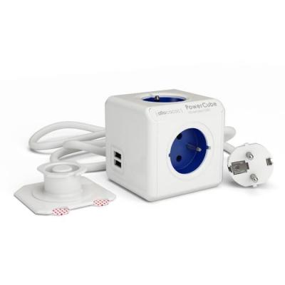 ALLOCACOC PowerCube C&acirc;ble d'extension Extended, 4 prises, 2 x USB 1,5 m, bleu