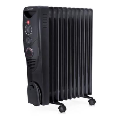 PRO BREEZE Radiateur &agrave; bain d'huile 2500 W, 11 colonnes, Minuterie, 3 r&eacute;glages de chaleur, Thermostat - Noir