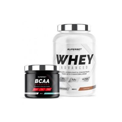 SUPERSET NUTRITION Programme Galbe Musculaire - 100% Whey Proteine Advanced 900g Choco Nut - BCAA Hardcore Tutti Frutti 