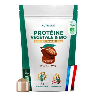 NUTRI&CO Prot&eacute;ine V&eacute;g&eacute;tale Bio 500g 4 Sources de Prot&eacute;ines Go&ucirc;t Cacao Vegan 