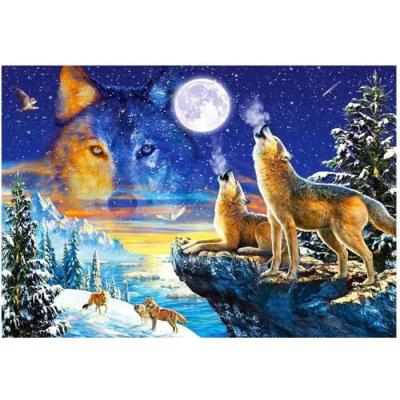  Puzzle adulte hurlement des loups lors d'une nuit de pleine lune - 1000 pieces - collection paysage animaux sauvages - foret 