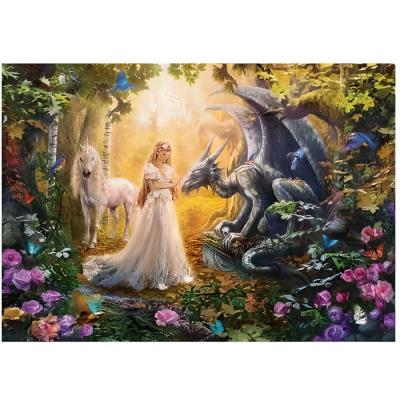 EDUCA Puzzle adulte licorne blanche princesse et dragon - collection animaux fantastique - 1500 pieces -  