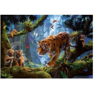 EDUCA Puzzle adulte tigre et bebes tigres dans la foret - 1000 pieces - animaux sauvages -  