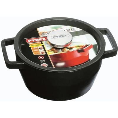PYREX , SlowCook Cocotte ronde grise 28 cm en fonte-