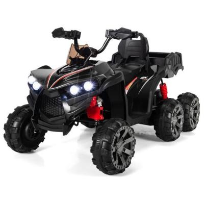 COSTWAY Quad &Eacute;lectrique pour Enfants  - 6 Roues, 4 Moteurs, LED, Musique, USB - Noir