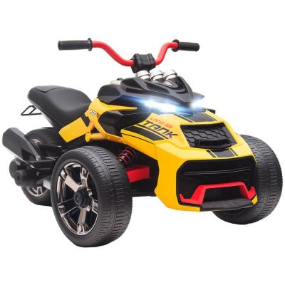 AIYAPLAY Moto &Eacute;lectrique Enfant Trike Side-Car 12v 5km/H Max. Effets Sonores Lumineux Jaune