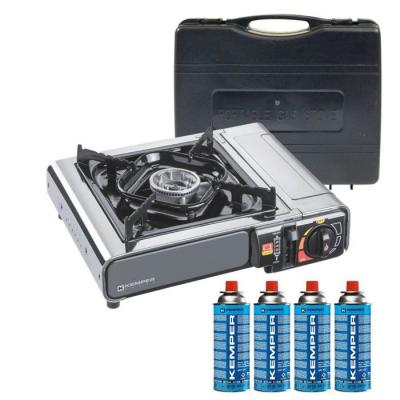 KEMPER  - R&eacute;chaud &agrave; gaz 2200W inox + 4 cartouches de gaz 190g