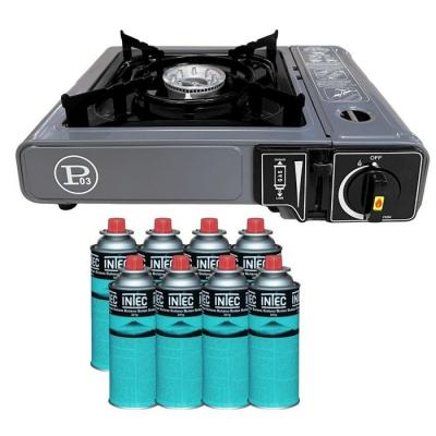INTEC R&eacute;chaud Gaz Portable 1 Feu 2200W + 8 Cartouches gaz Butane Camping Randonn&eacute;e Cuisine Ext&eacute;rieure