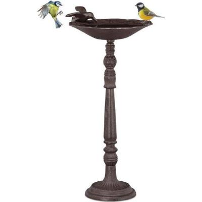 RELAXDAYS  Abreuvoir en fonte sur colonne D&eacute;coration pour jardin mangeoire avec soucoupe pour oiseau 40 cm haut brun 