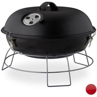 RELAXDAYS  barbecue rond portable couvercle pique nique grosse surface de cuissoncharbon de bois d.36 cm. rouge 