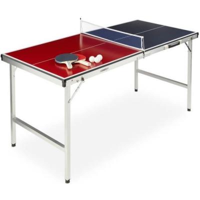 RELAXDAYS  Table de ping-pong pliante, portable, Filet, 2 raquettes, 3 balles, Alu, MDF, 67,5 x 151 x 67,5 cm, bleu/rouge