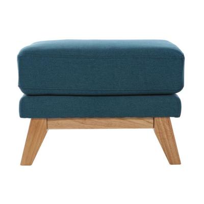 MILIBOO Pouf repose-pieds d&eacute;houssable scandinave en tissu bleu canard et bois clair OSLO