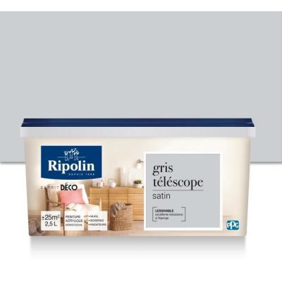 RIPOLIN Peinture Murale  Toutes Pi&egrave;ces Esprit D&eacute;co Satin Gris telesco 2,5L