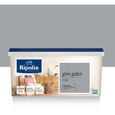 RIPOLIN  - Peinture Murale Toutes Pi&egrave;ces - Mat - 2,5L - Gris Galet