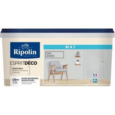 RIPOLIN  - Peinture Murale Toutes Pi&egrave;ces - Mat - 2,5L - Gris Souris Gris Souris