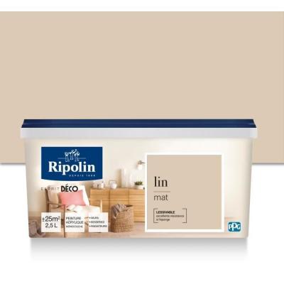 RIPOLIN  - Peinture Murale Toutes Pi&egrave;ces - Mat - 2,5L - Lin